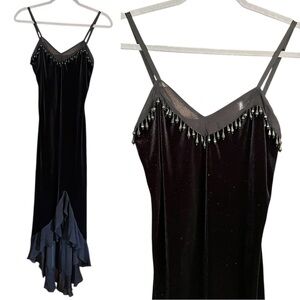 6HR SALE❗️Vintage Betsey Johnson Velvet Sheer Mesh Beaded Noisemaker Slip Dress